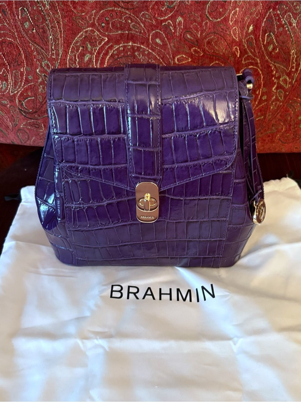 Brahmin Margo Violet Croc-Embossed Leather Shoulder Bag